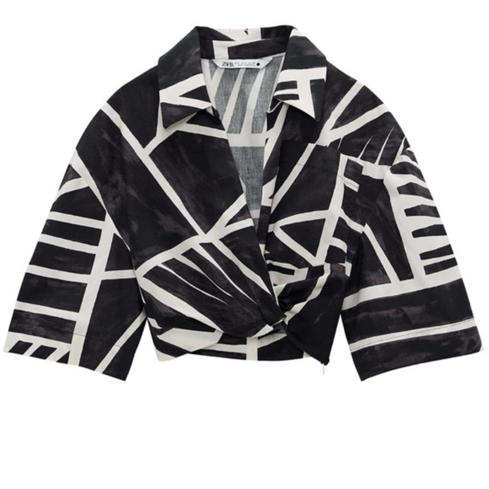Zara Geometric Print Cropped Shirt